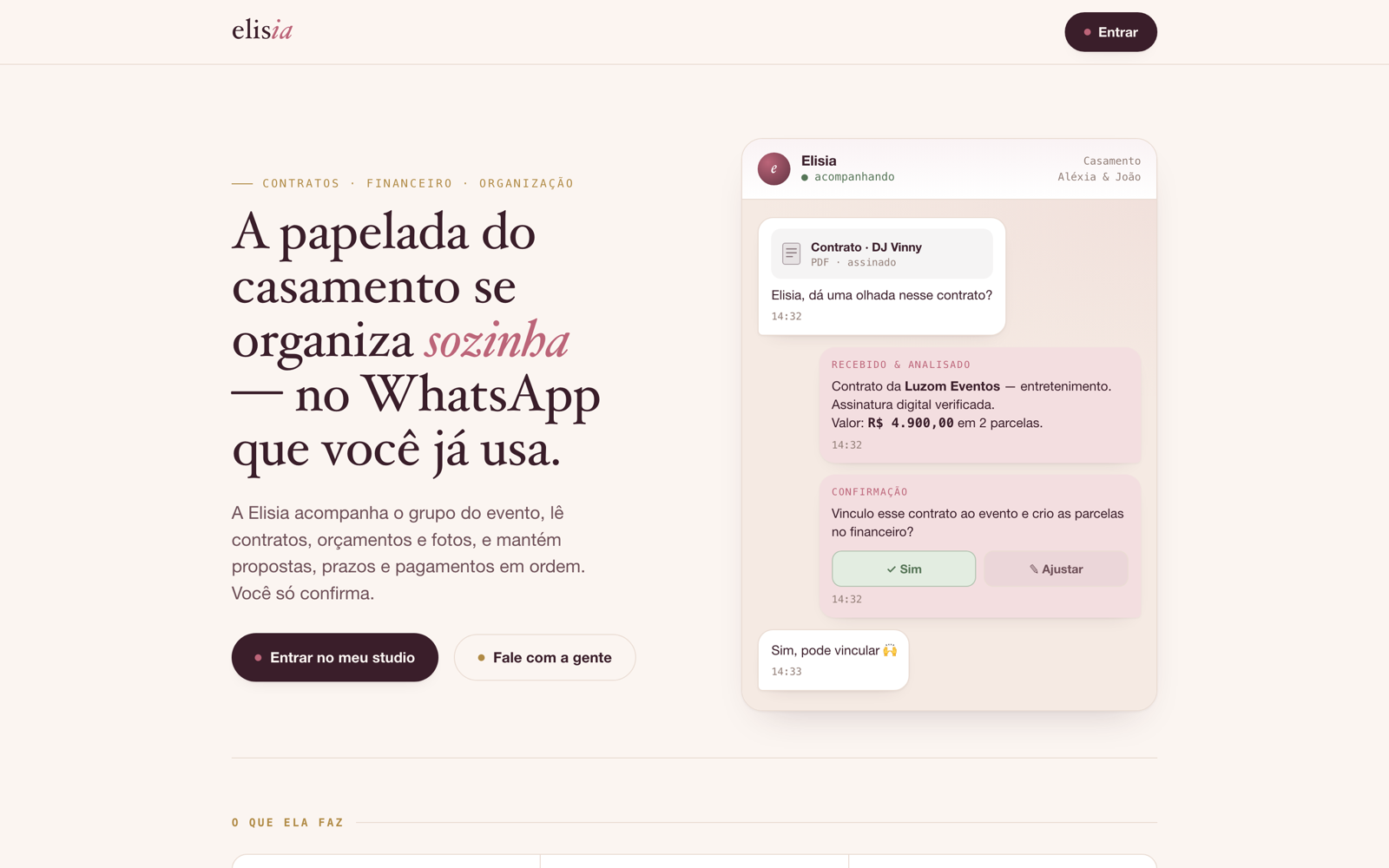 Tela real da plataforma Elísia